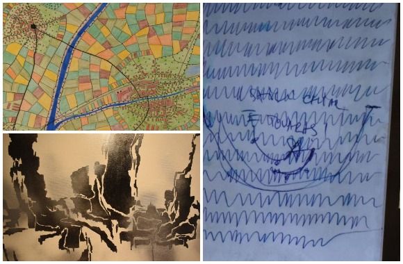 R�szletek, balra fent: Cristian-Dan Grecu: Random map / lent: Cristi TușineanCAPTCHA went abstract / jobbra: Alexandra Popescu: Untitled