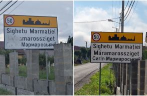 Vissza�llt a m�ramarosszigeti h�romnyelv� t�bla eredeti �llapota 